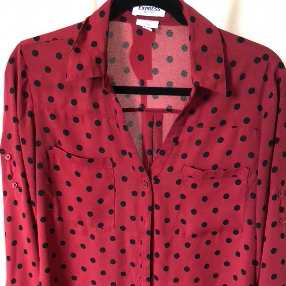 FINAL SALE! Express Portofino Two-Pocket Shirt Red Polka Dot L